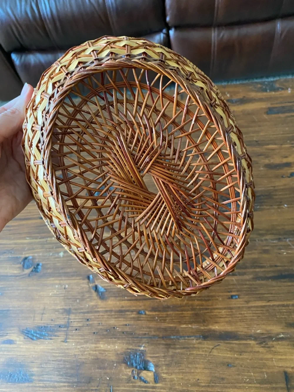 Handwoven Round Wicker Basket in Honey‎ Brown boho cottagecore home decor